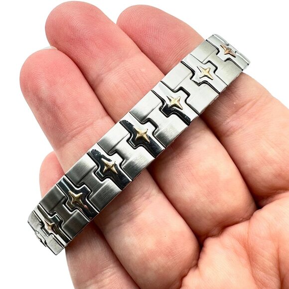 Milor Italy 18K Gold And Stainless Steel Expandable Bracelet Fits Up to 8 Inch - Picture 4 of 4